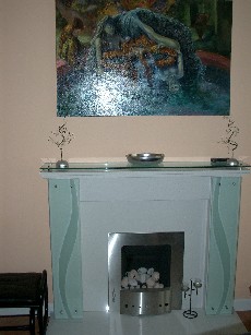Bar fireplace and painting