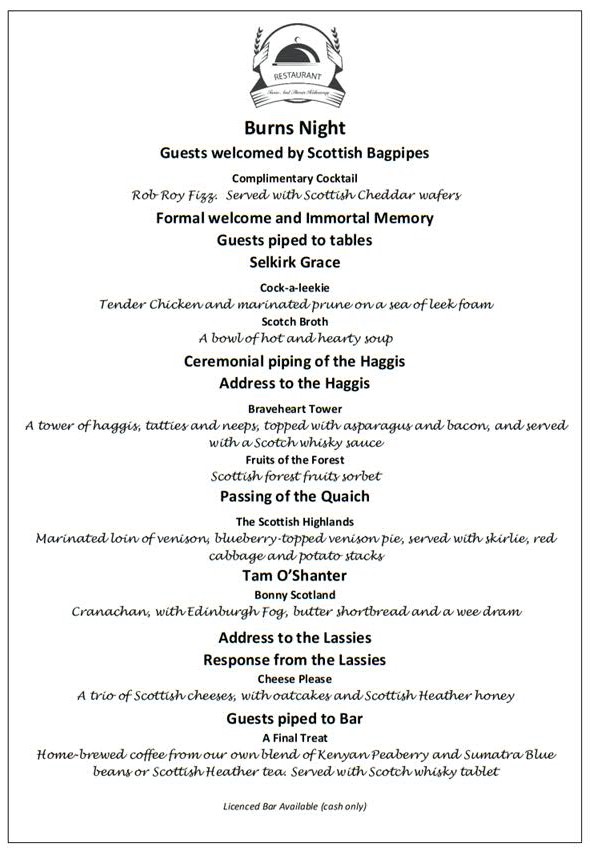 Burns Night with Events at Twos and Threes Hideaway