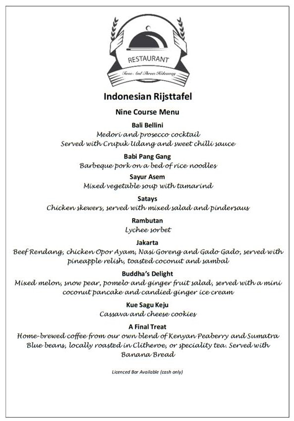 Indonesian Menu at Twos and Threes Hideaway
