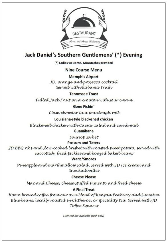 Jack Daniels Menu at Twos and Threes Hideaway